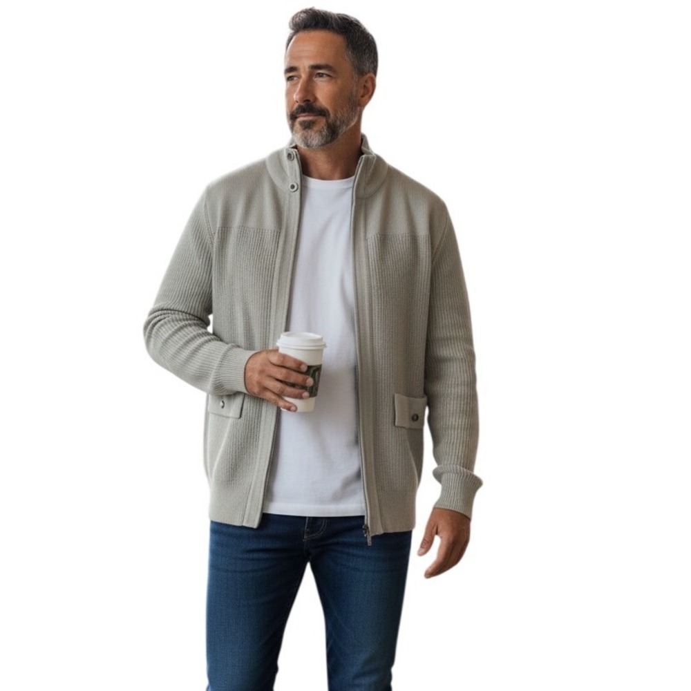 Banana Republic Full Zip Merino Wool Sweater Jacket XL Ribbed